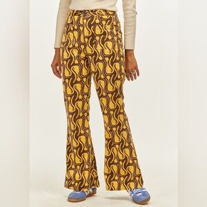 LUCY & YAK- Ziggy Flare Corduroy Feline Print Cat Pants- Organic Cotton